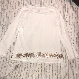 Gap Kids xs 4-5 white long sleeve tee gold sequins